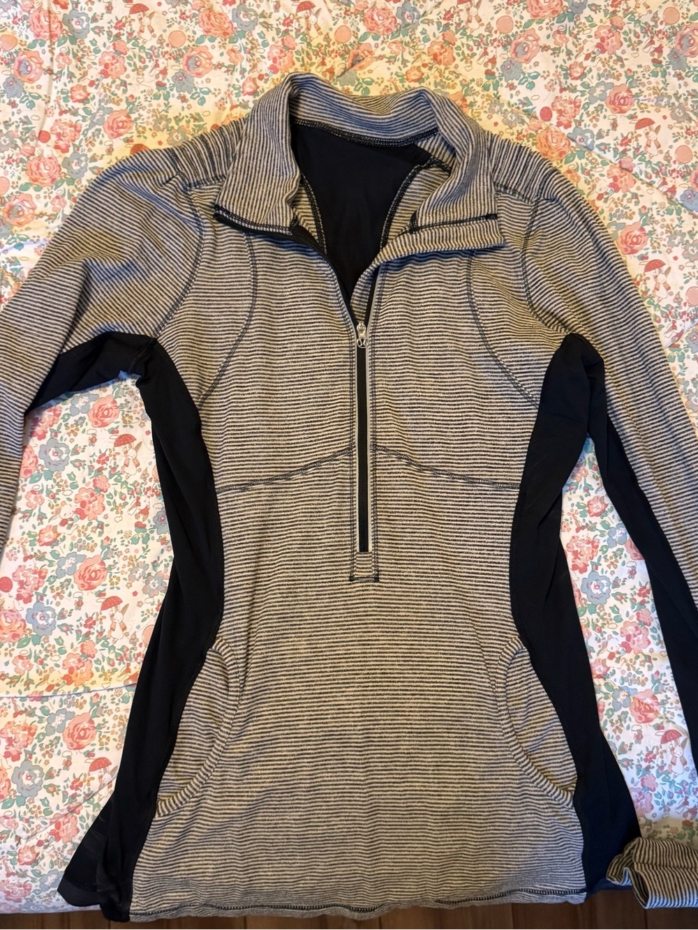 Lululemon Striped Half-Zip Pullover with Black Side Panels